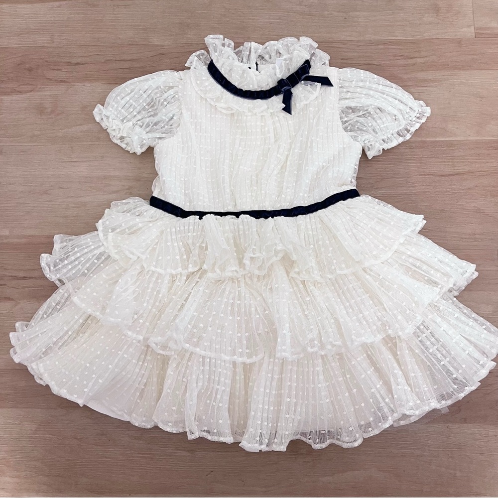 Janie and Jack Dotted Lace Pleated Bow Dress